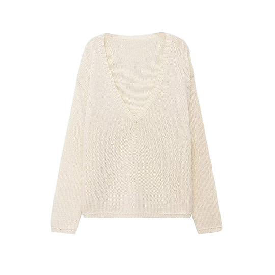 Damen Grobstrickpullover mit tiefem V-Ausschnitt und Oversize-Schnitt Nord Taschen