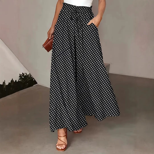 Damen Weit geschnittene Sommerhose mit Punkte-Design Nord Taschen