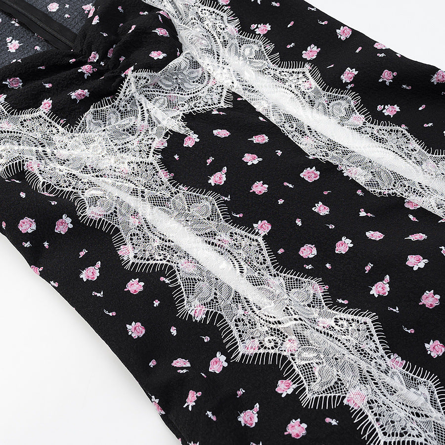 Damen Maxikleid mit Spitzeneinsatz, langen Ärmeln und floralem Allover-Print Nord Taschen