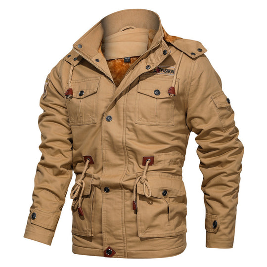 Herren Canvas-Parka im Military-Utility Stil mit Teddyfleece-Futter, Taillenzug und Multifunktions-Taschen Nord Taschen