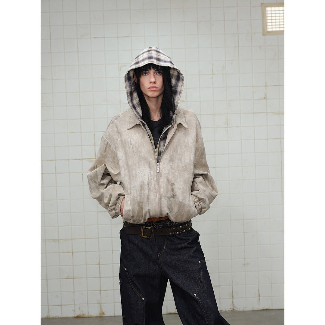 Unisex Kurz geschnittene Boxy‑Jacke aus Wildlederoptik mit kariert gefütterter Kapuze Nord Taschen