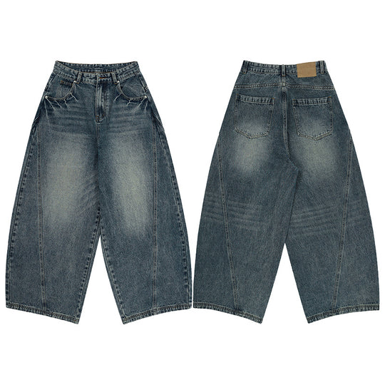 Unisex Extremweite Denimhose im skulptierten Baggy‑Schnitt mit tiefem Schritt Nord Taschen