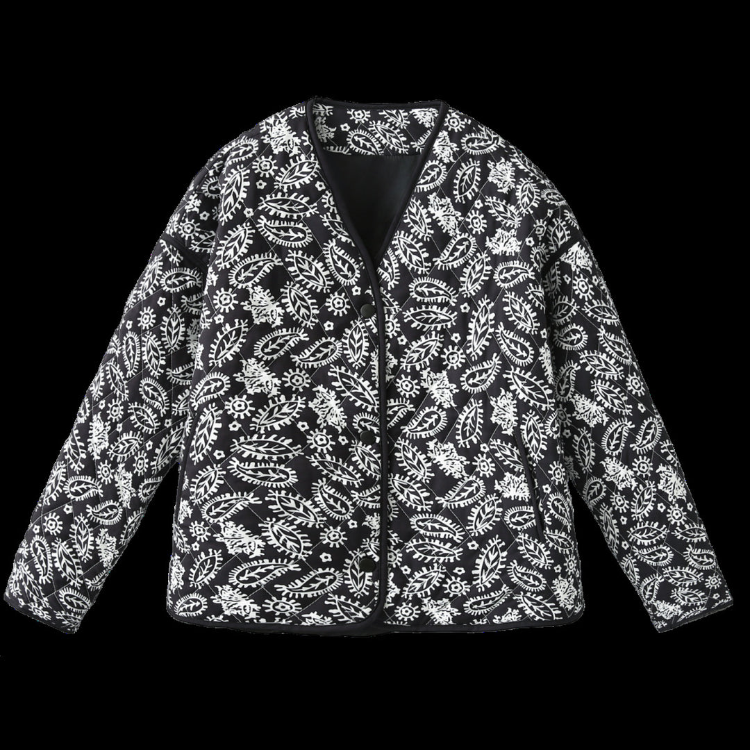 Damen Steppjacke mit Paisley‑Muster, V‑Ausschnitt und kontrastierender Paspelierung Nord Taschen