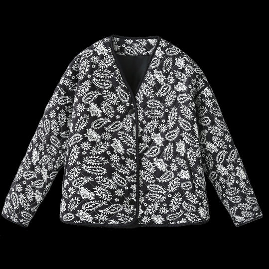 Damen Steppjacke mit Paisley‑Muster, V‑Ausschnitt und kontrastierender Paspelierung Nord Taschen