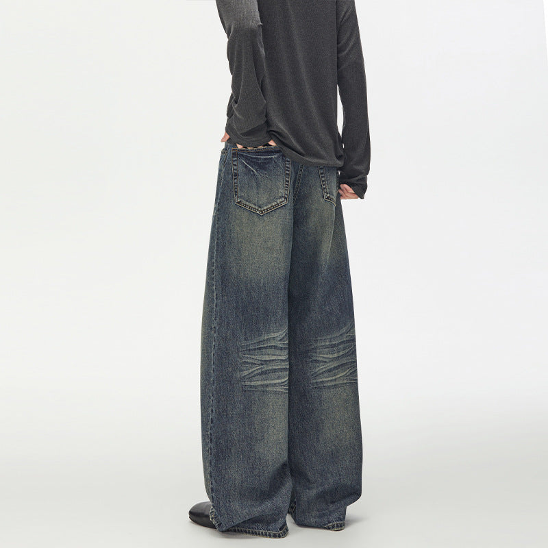 Damen Extraweite Vintage-inspirierte Palazzodenim mit tiefem Schritt und geprägten Falten Nord Taschen