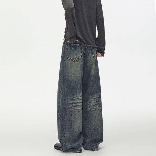 Damen Extraweite Vintage-inspirierte Palazzodenim mit tiefem Schritt und geprägten Falten Nord Taschen