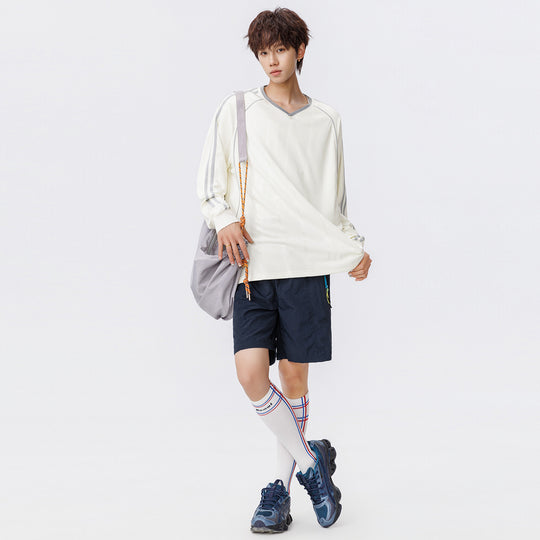 Damen Weites V-Ausschnitt Oversize-Sportshirt mit Raglanärmeln und Kontraststreifen Nord Taschen