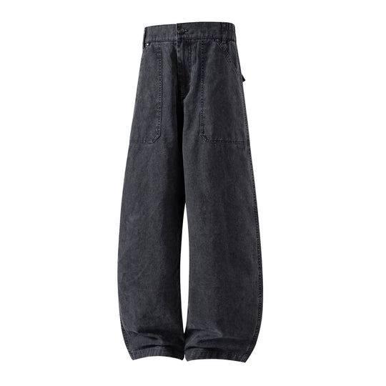 Damen Weite Utility-Jeanshose mit hoher Taille und großen aufgesetzten Taschen Nord Taschen