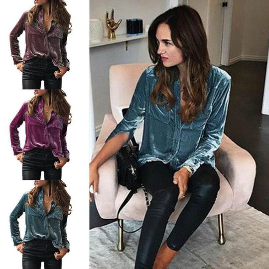 Damen Satin Bluse mit dekorativen Brusttaschen