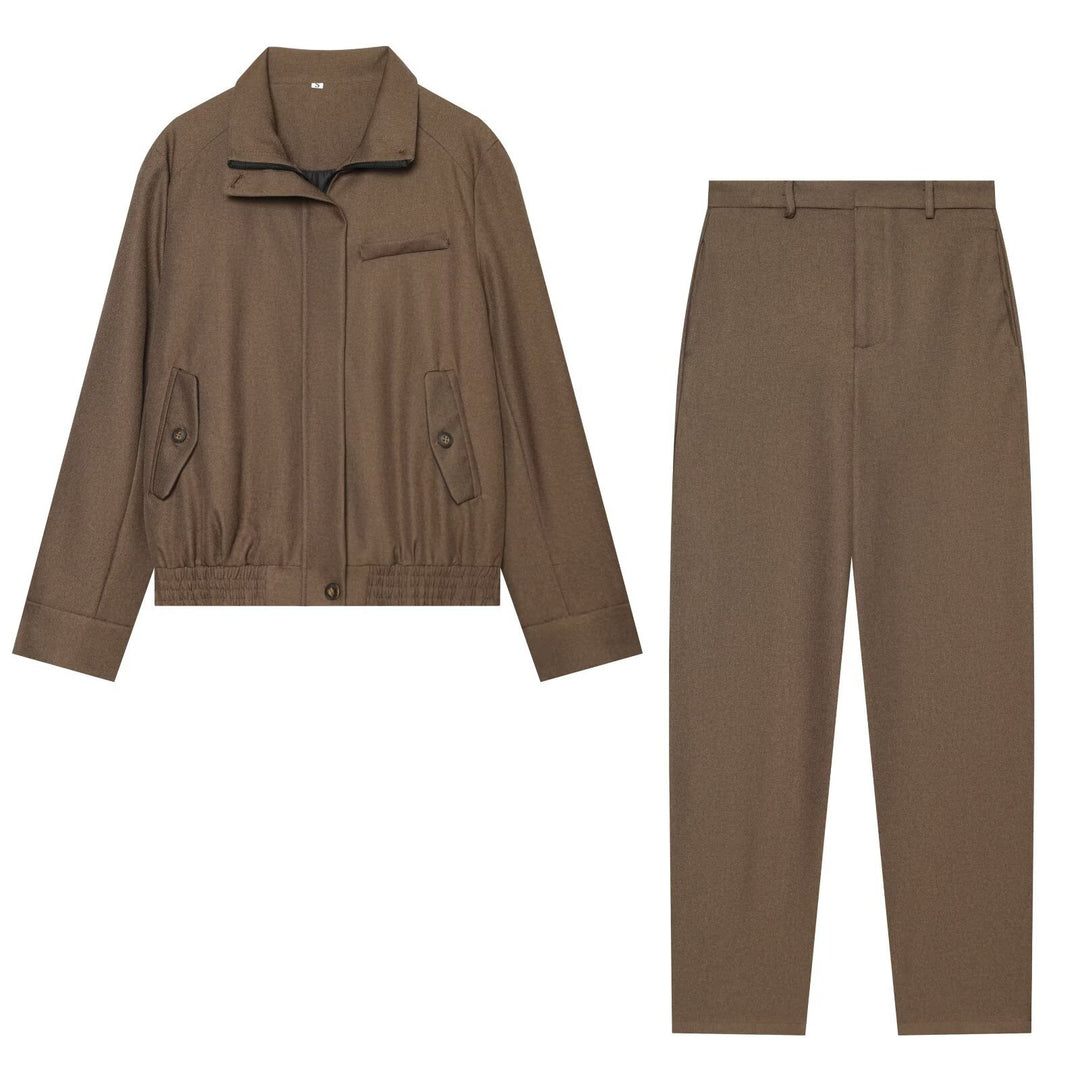 Damen Hochtaillierte konische Wolloptik-Stoffhose mit Bügelfalte und schmaler Knöchelpassform Nord Taschen