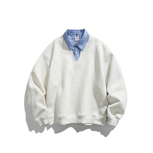 Herren Oversized Sweatshirt mit eingesetztem Hemdkragen und V-Ausschnitt Nord Taschen