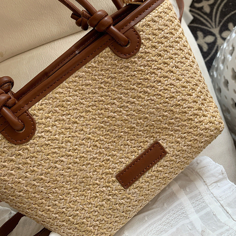 Damen Strohtasche mit elegantem Lederakzent Nord Taschen