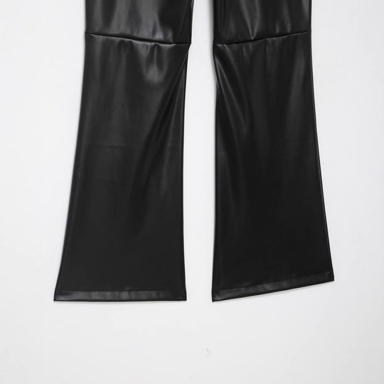 Damen hochgeschnittene ausgestellte Kunstlederhose mit Schnürungsdetail in der Taille Nord Taschen