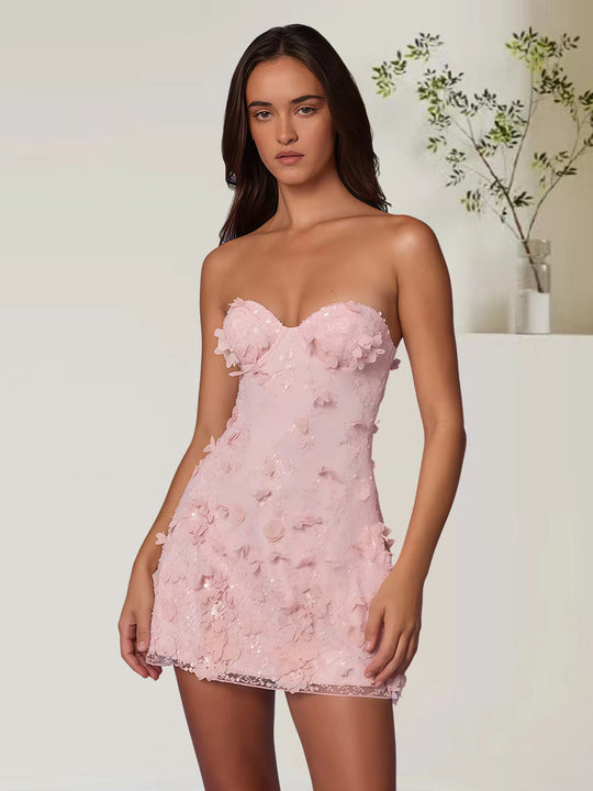 Damen Cocktailkleid mit schulterfreiem Design und floralem 3D-Applikationen Nord Taschen