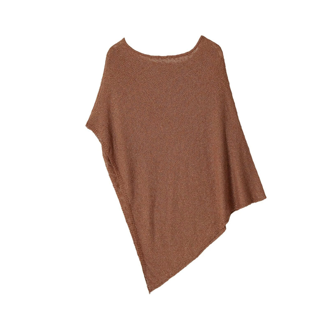 Damen Leichter Strickponcho mit asymmetrischem Saum und weitem Rundhalsausschnitt Nord Taschen