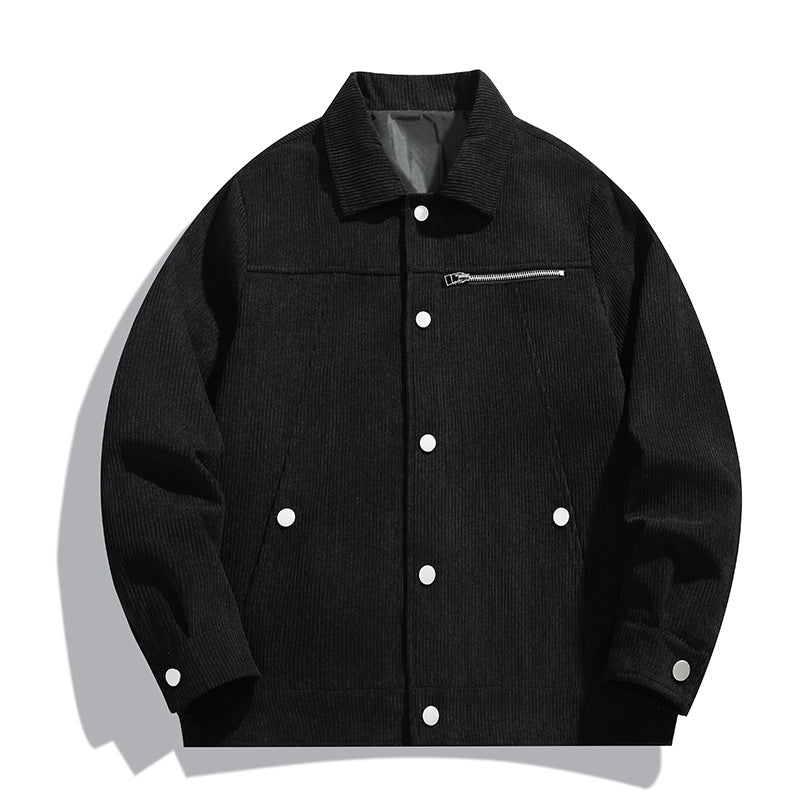 Herren Cord-Truckerjacke mit Reißverschluss-Brusttasche und Druckknopffront Nord Taschen
