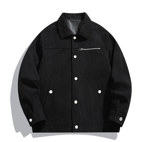 Herren Cord-Truckerjacke mit Reißverschluss-Brusttasche und Druckknopffront Nord Taschen