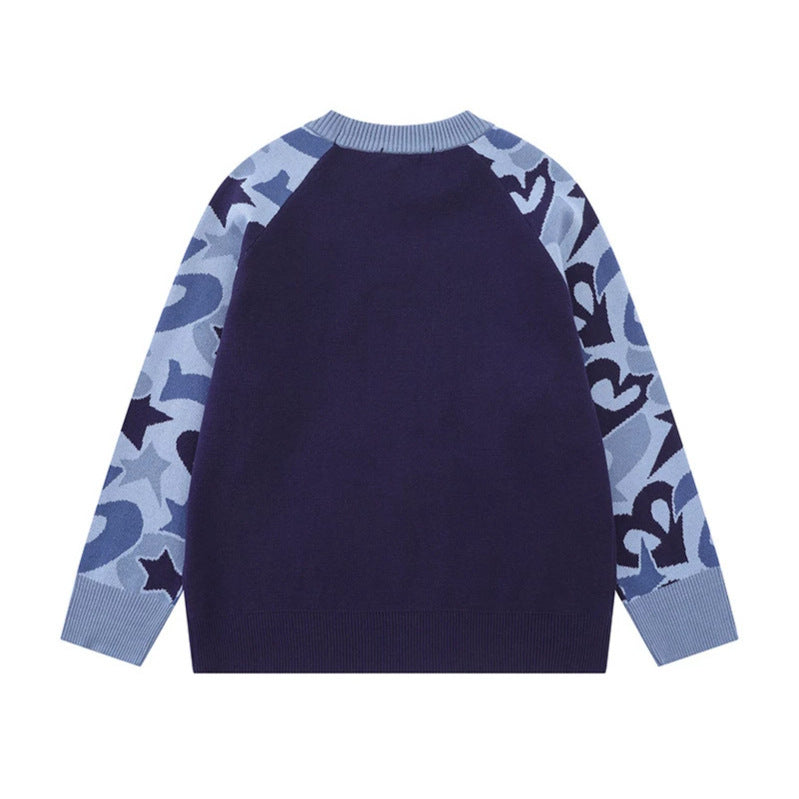 Damen Strickpullover mit Raglanärmeln, Statement-Jacquardärmeln und geripptem Saum Nord Taschen