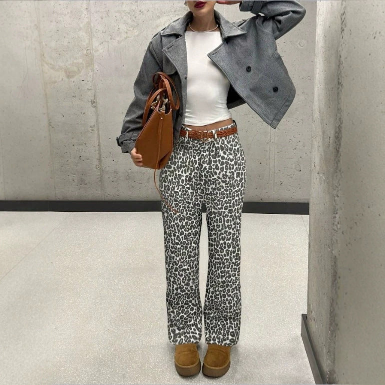 Damen High-Waist Leoparden-Print Palazzo-Hose aus fließendem Stoff Nord Taschen