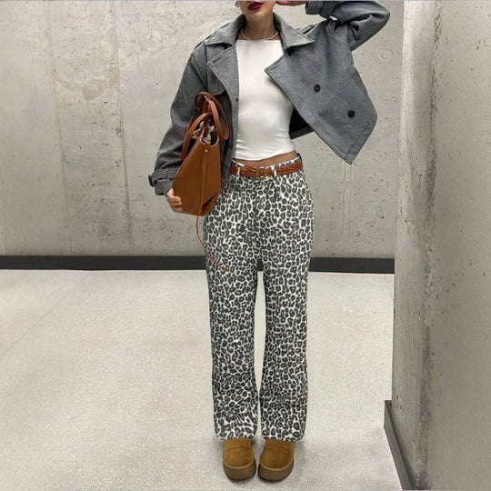 Damen High-Waist Leoparden-Print Palazzo-Hose aus fließendem Stoff Nord Taschen