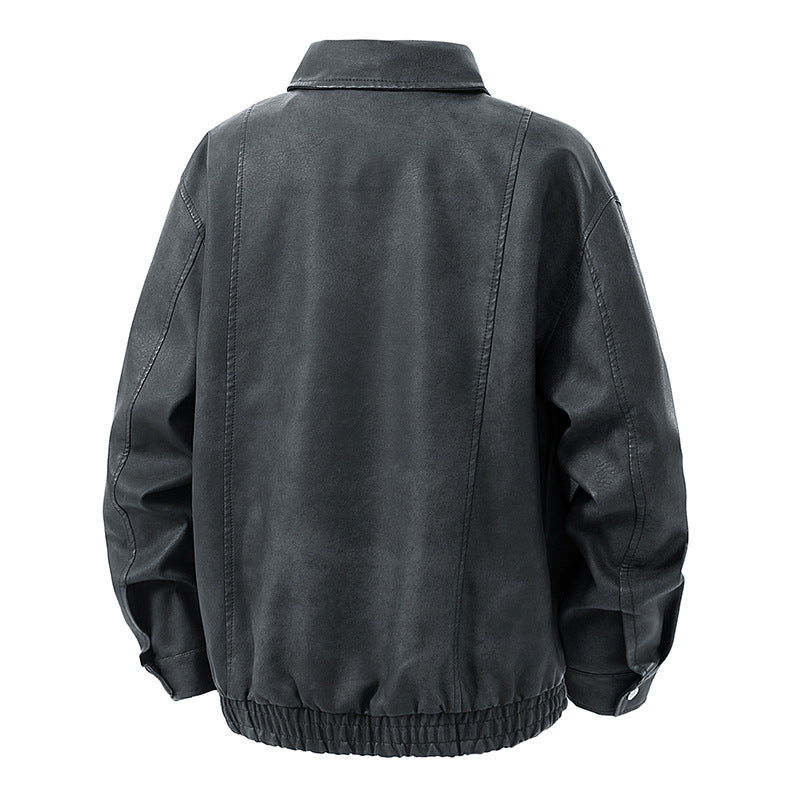 Herren legerer Lederblouson mit Reißverschluss und elastischem Saum Nord Taschen