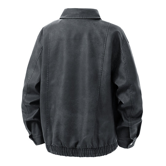 Herren legerer Lederblouson mit Reißverschluss und elastischem Saum Nord Taschen