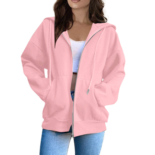 Damen nan lässige Kapuzenjacke mit durchgehendem Reißverschluss, Kängurutaschen und voluminösen Raglanärmeln Nord Taschen