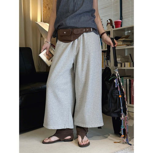 Damen Weiche High‑Waist Lounge‑Palazzohose aus Sweat mit elastischem Bund Nord Taschen