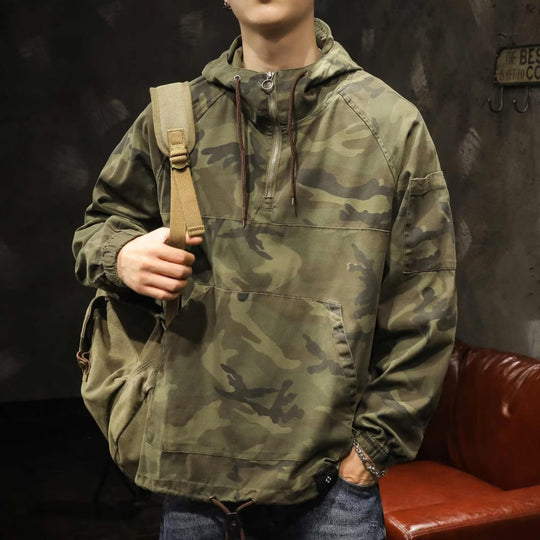 Herren Kapuzen-Anorak mit Halbzip, Kängurutasche und Tunnelzugsaum Nord Taschen