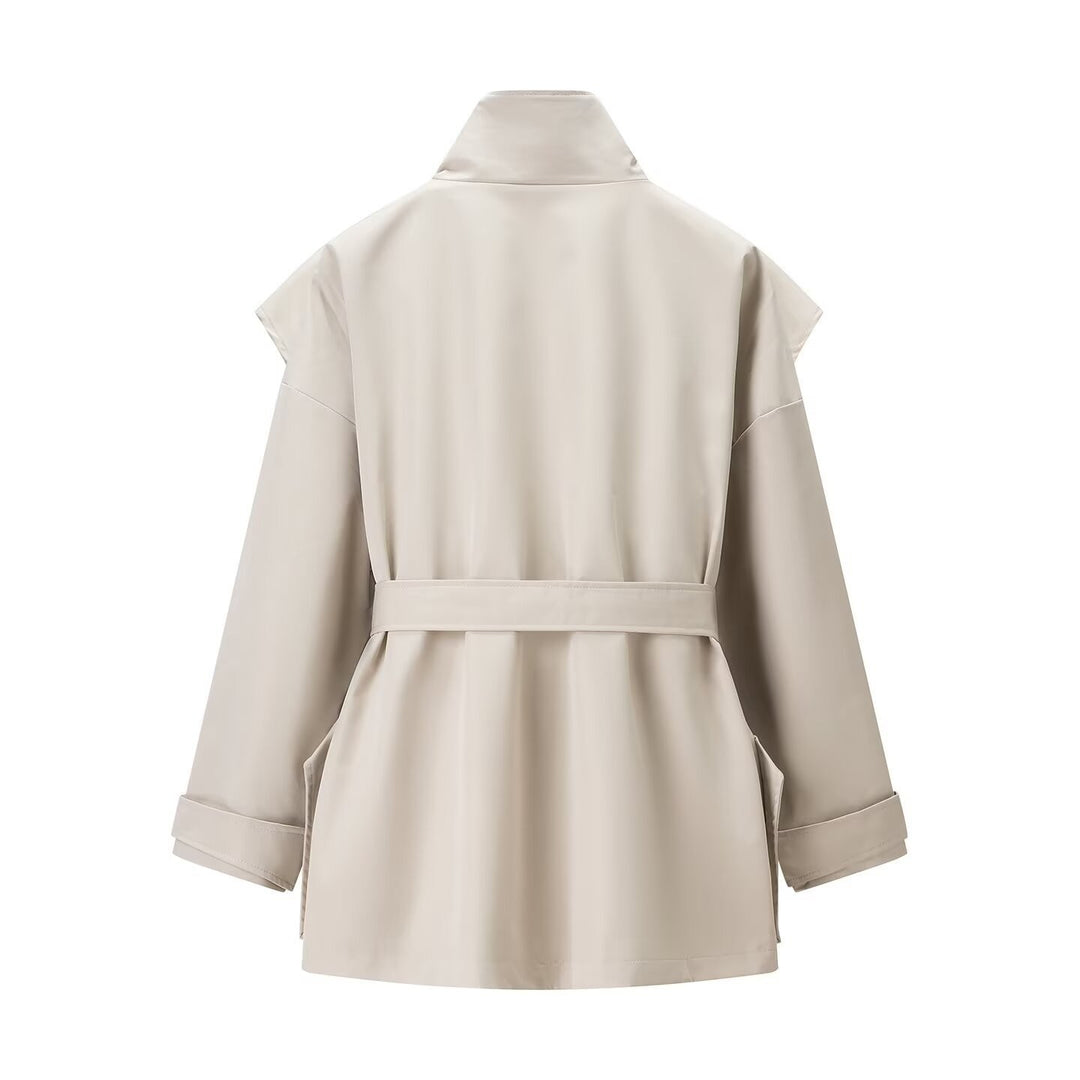 Damen Kurztrench mit Cape-Schulter, hohem Stehkragen und Bindegürtel Nord Taschen