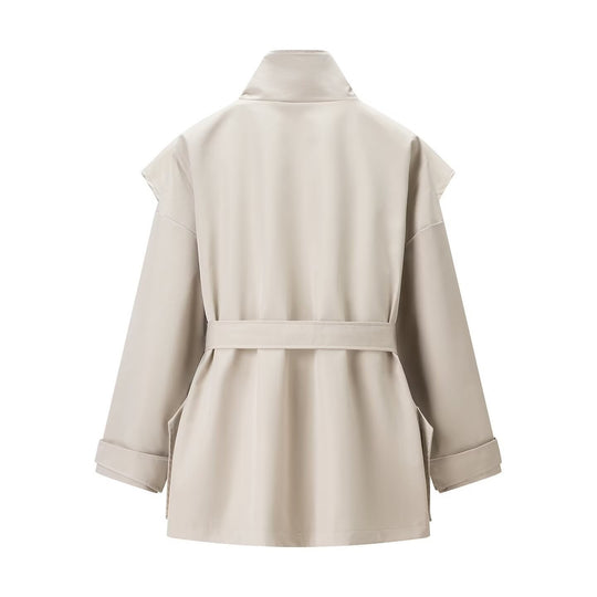Damen Kurztrench mit Cape-Schulter, hohem Stehkragen und Bindegürtel Nord Taschen