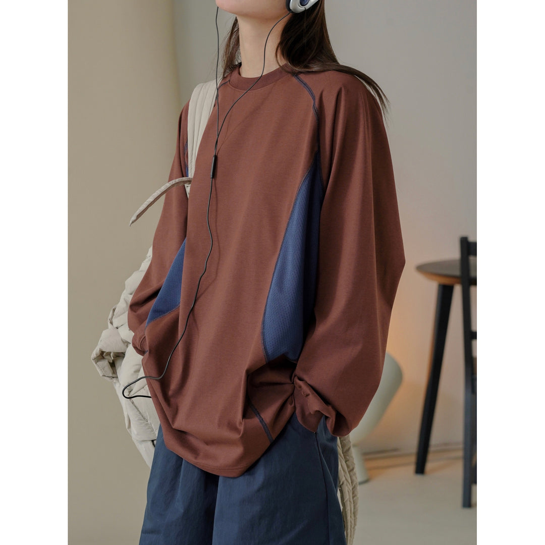 Damen Oversized Sweatshirt mit Raglan-Nähten und Kontrast-Mesh-Einsätzen Nord Taschen