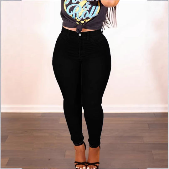 Damen hochgeschnittene figurformende Skinny-Jeans mit schlankmachendem Bund Nord Taschen