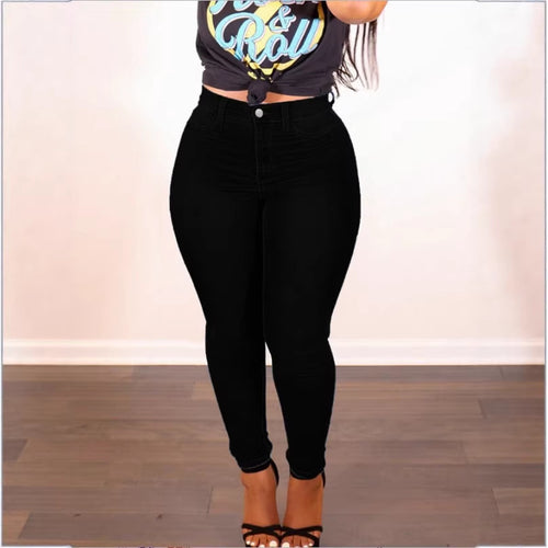 Damen hochgeschnittene figurformende Skinny-Jeans mit schlankmachendem Bund Nord Taschen