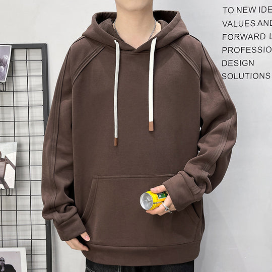 Herren Oversize Kapuzenpullover mit Kängurutasche Raglanärmeln und extra langen Kordeln Nord Taschen