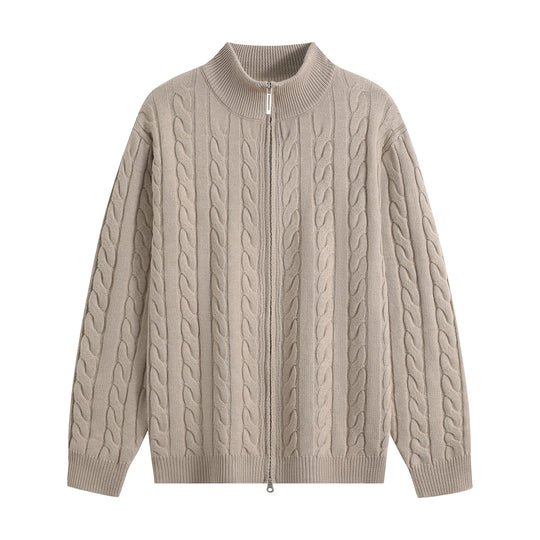 Herren Grobgestrickter Reißverschluss-Cardigan mit Zopfmuster, Stehkragen und Oversize-Schnitt Nord Taschen