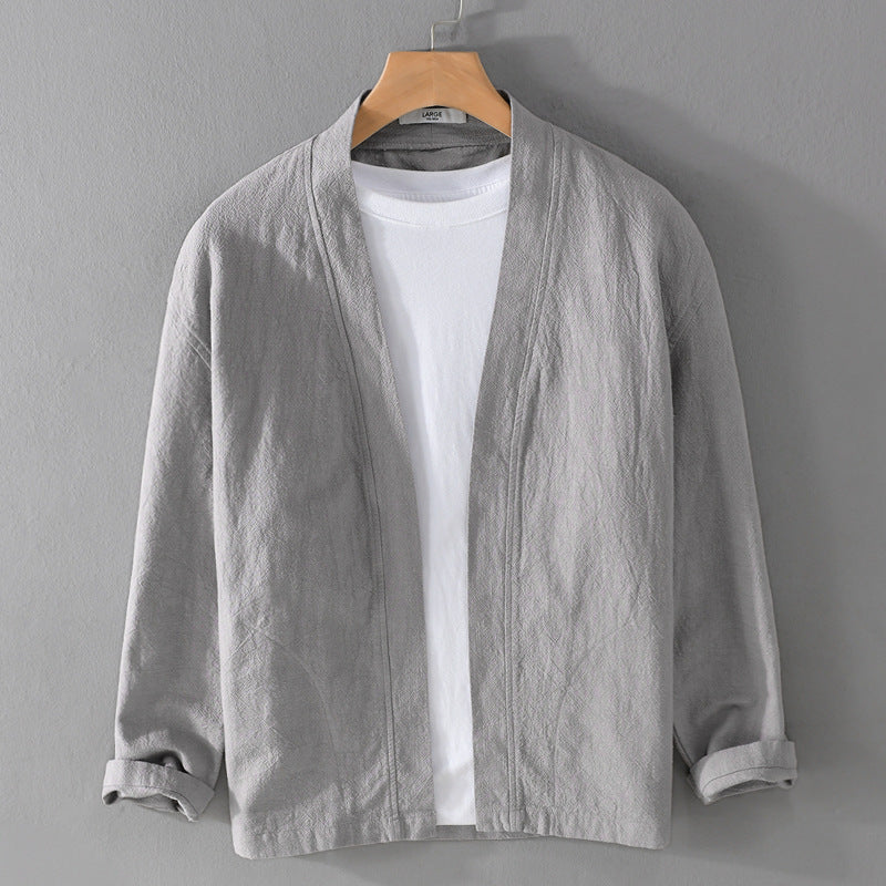 Herren Offene Leinen-Overjacket mit Kimono-Kragen und Relaxed-Fit Nord Taschen