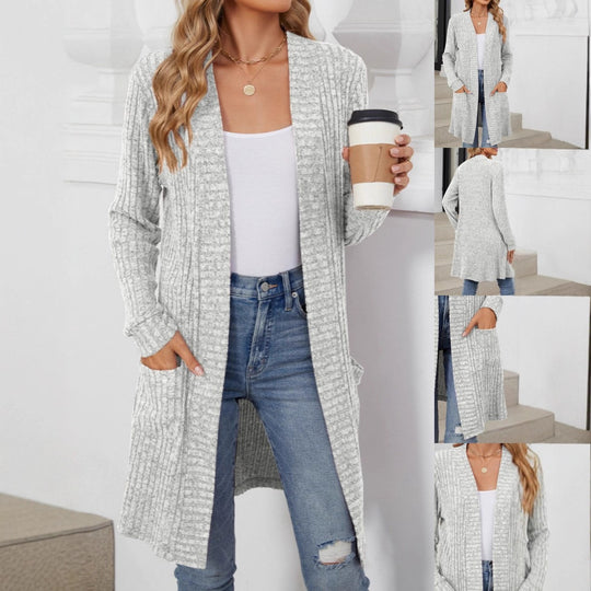 Damen Eleganter Strickcardigan mit offenen Front Nord Taschen