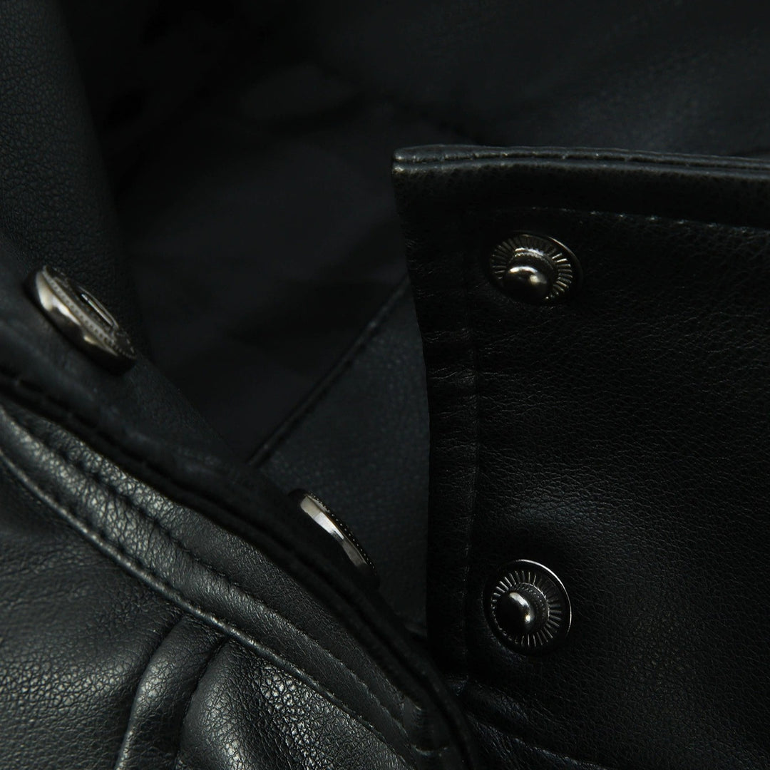 Damen Oversized-Lederjacke mit hohem Stehkragen und Schulterpatten Nord Taschen