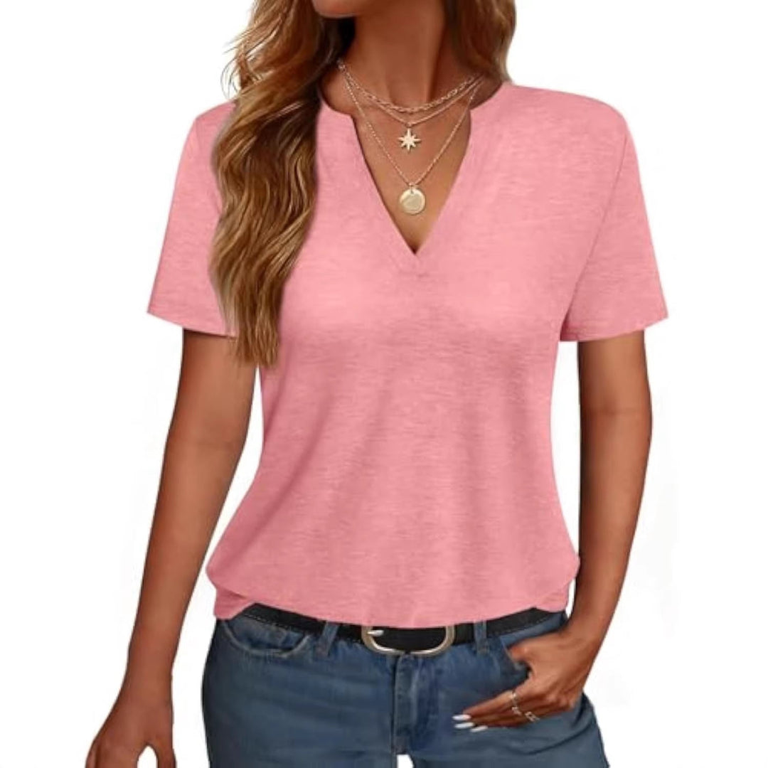 Damen V-Ausschnitt T-Shirt mit legerem Schnitt und sanftem Stoff Nord Taschen