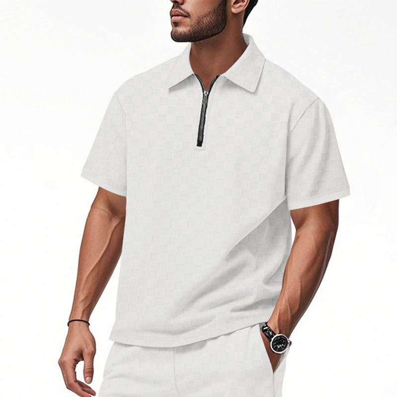 Herren nan kurzes Halbzip-Poloshirt aus strukturierter Waffelpiqué mit Hemdkragen und figurbetonter Passform Nord Taschen
