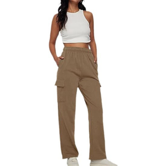 Damen Cargo-Hose mit weitem Bein, elastischem Bund und Cargotaschen Nord Taschen
