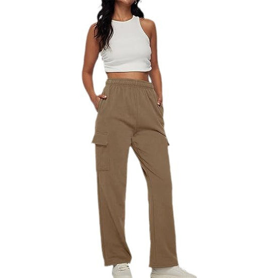 Damen Cargo-Hose mit weitem Bein, elastischem Bund und Cargotaschen Nord Taschen