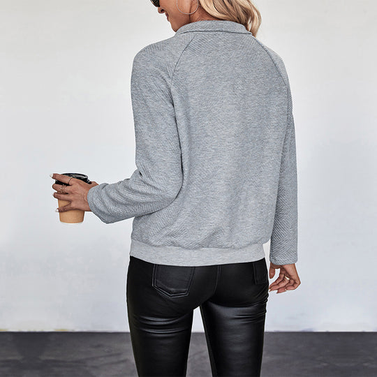 Damen Quilted-Sweatshirt mit Stehkragen, Druckknopfleiste und College-Print Nord Taschen