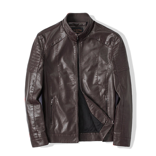 Herren schlanker Kunstleder-Moto-Blouson mit ergonomischen Nähten und Stehkragen Nord Taschen