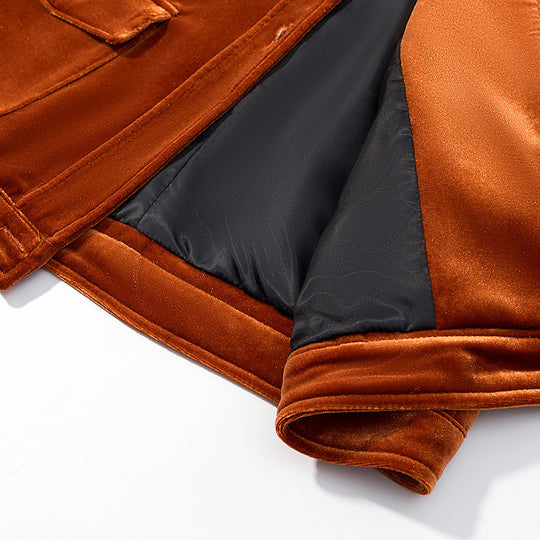 Damen Samt-Boxy-Jacke mit Pattentaschen und goldenen Zierknöpfen Nord Taschen