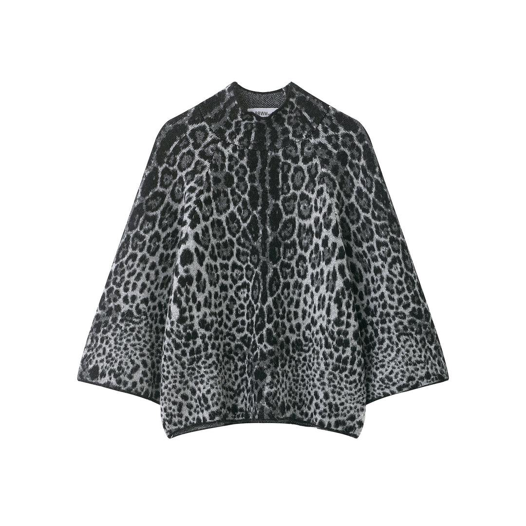 Damen Cape-Poncho mit Leopardenjacquard und Stehkragen Nord Taschen