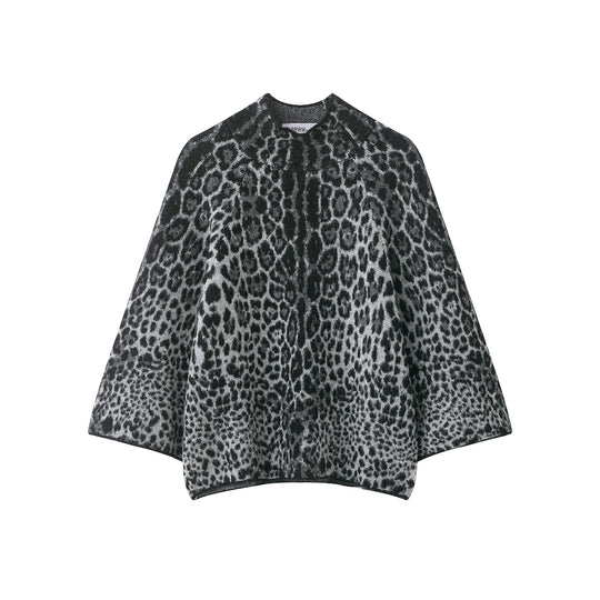 Damen Cape-Poncho mit Leopardenjacquard und Stehkragen Nord Taschen