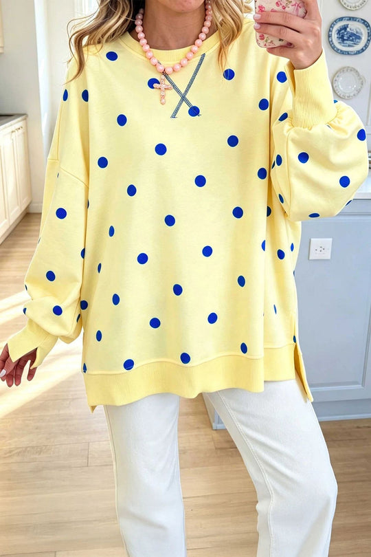 Damen Oversize-Sweatshirt mit Puffärmeln, Polka-Dots und Seitenschlitzen Nord Taschen