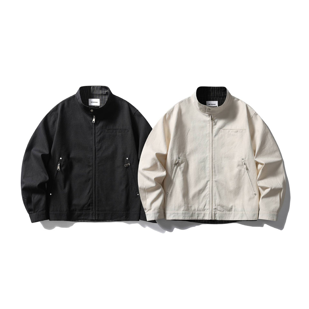 Herren Kurzjacke mit Stehkragen, verdecktem Reißverschluss und karierter Innenfütterung Nord Taschen